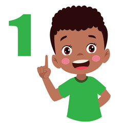 Cute little boy is studying math by counting his finger