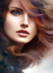Fototapeta premium Portrait of a beautiful woman. Illustration of a beautiful girl. Beautiful woman painting.