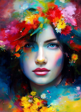 Portrait of a beautiful woman. Illustration of a beautiful girl. Beautiful woman painting. © Eduardo
