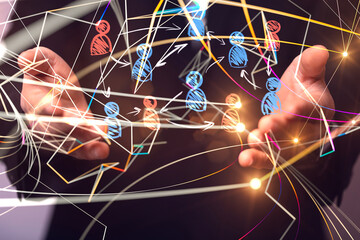 Global network. Blockchain. 3D illustration. Neural networks and artificial intelligence. Abstract