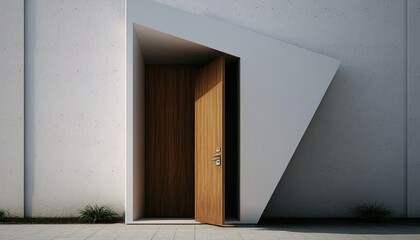 Modern entrance, simple wooden front door 