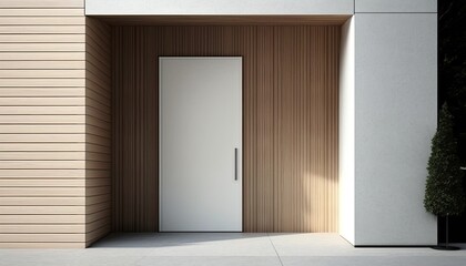 Modern entrance, simple wooden front door 