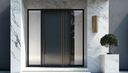 Modern entrance, black simple door for a luxury house