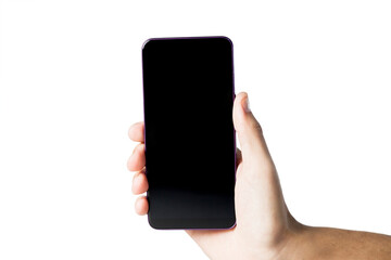 Hand holding smartphone on neutral background. smartphone concept. app concept.