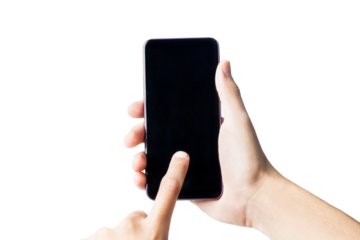 Hand holding smartphone on neutral background. smartphone concept. app concept.