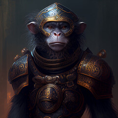 Monkey with obsidian armor created witch Generative AI technology
