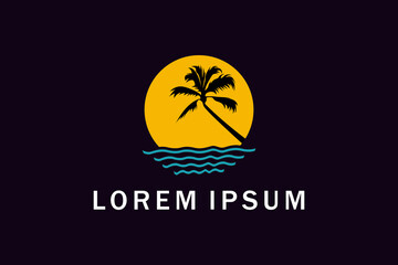 Palm Tree Beach Silhouette for Hotel Restaurant Vacation Holiday Travel logo design