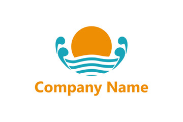 Sunset Beach Coast Island, Summer Shore Ocean Sea Wave logo design inspiration