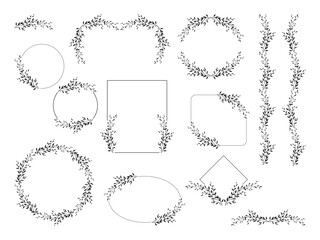 Botanical frames for wedding invitations and cards, logo design and posters template. 
Vector borders set