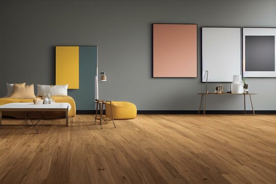 Laminate Flooring Samples In Interior Design Shop. Banner Copy Space. Generative AI