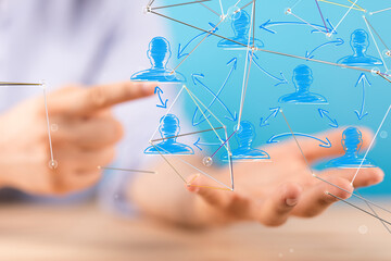 Neural network 3D illustration. Big data and cybersecurity - connection