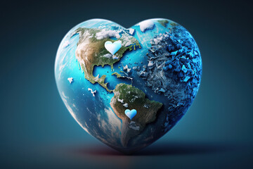 Heart shaped planet earth. Generative AI