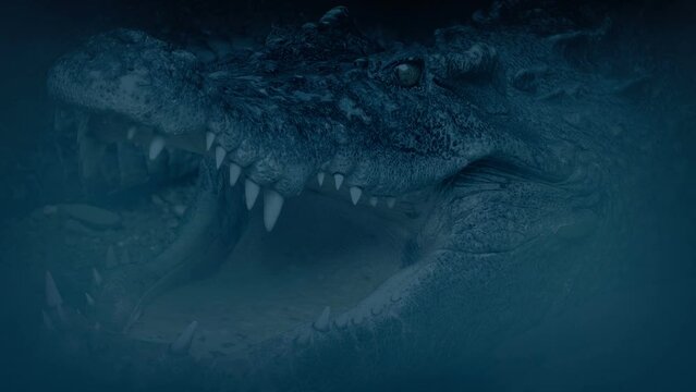 Large Crocodile Opens Mouth In The Dark