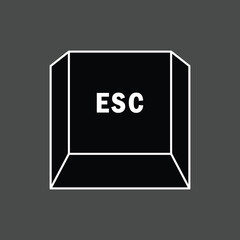 Esc (Escape) key icon. Keyboard button symbol, white outline drawing, black background. vector illustrations.