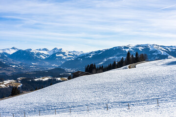 Panoramic view of ski resort in winter, Kitzbühel, Alps, Tirol, Austria