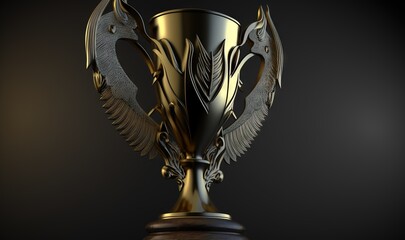  a golden trophy with two birds on it's sides and a black background with a black background and a gold trophy with two birds on it's sides.  generative ai