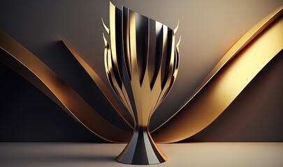  a gold trophy trophy with a black background and a gold ribbon on the top of it, with a black background and a gold ribbon on the bottom of the trophy.  generative ai