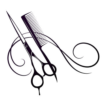 Design for beauty and hair salon. Stylist scissors and hairbrush