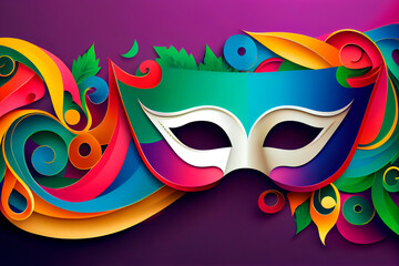 Fototapeta na wymiar Multicolored carnival mask banner. Generative ai