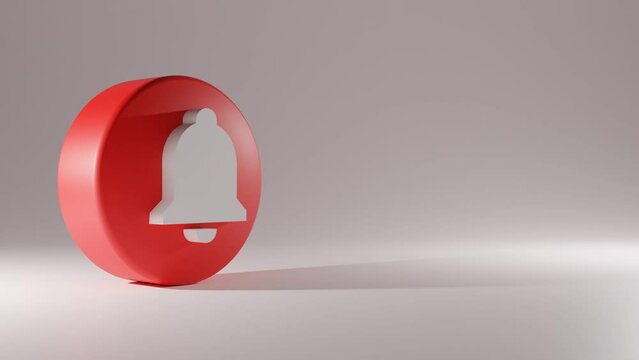 Notification Button for Youtube. 3D animation bell icon, animation bell icon for YouTube channel. Notification Youtube motion 4k video. Youtube bell animated logo. 3D Illustration