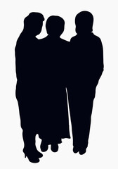 Silhouettes of granddaughters and grandmother hugging, the concept of a warm meeting, family, love, unity, isolated vector