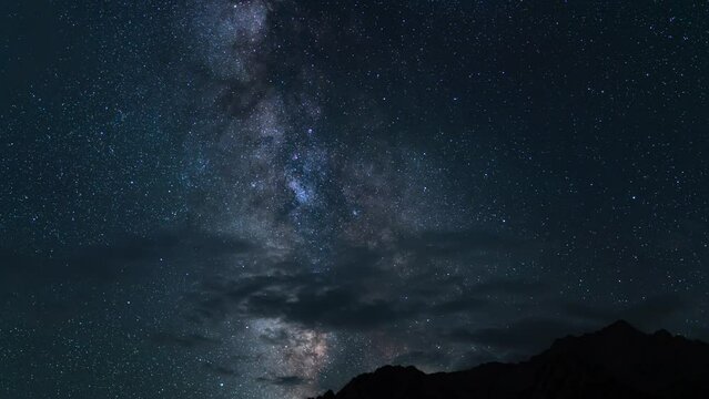 Milky Way Galaxy Core Clouds 35mm South Sky Tilt Up Over Mt Whitney Sierra Nevada California USA Time Lapse