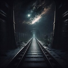 railroad tracks in the night