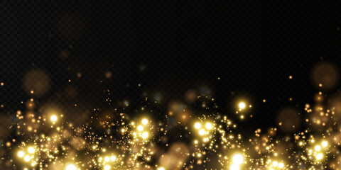 Obraz na płótnie Canvas Christmas background. Powder gold dust PNG. Magic shining gold dust. Fine, shiny dust bokeh particles fall off slightly. Fantastic shimmer effect. 