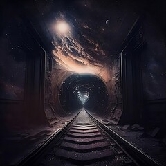 railroad tunnel in the night