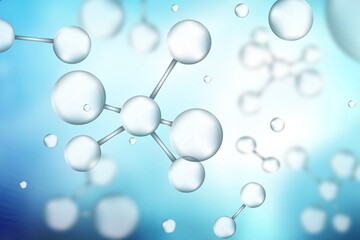 Abstract blue background with molecule of cosmetics product