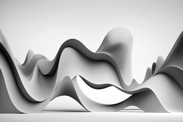 Generative ai illustration of abstract monochrome of big smooth chaotic wave with thin dynamic lines against clear background