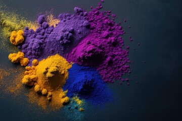 A view from above of a plate of colorful powder. The concept of the Holi festival. AI Generation
