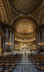 Paris, France - 02 21 2023: View inside Madeleine church