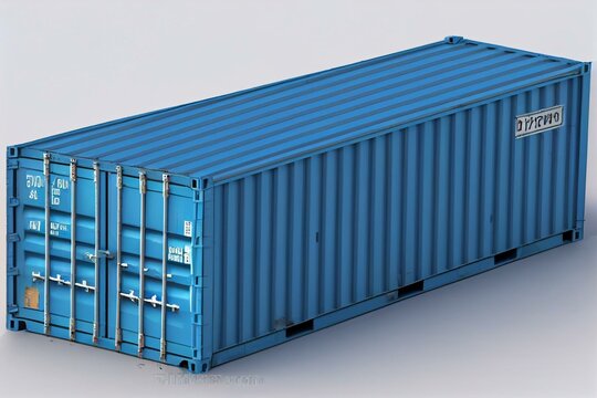 Blue Freight Shipping Container Isolated On White. 3D Illustration. Generative AI