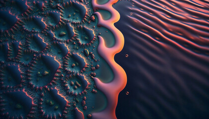 a computer generated image of water and land, abstract background with bubbles