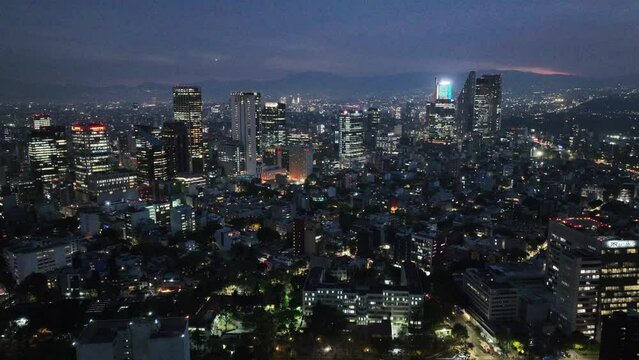 Beautiful aerial view of the capital of Mexico city at night.