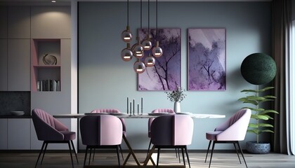 a beautiful dining room in pastel colors, modern, contemporary, every woman's dream is to have her own place
