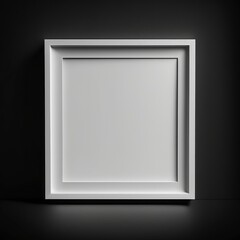 simple minimal white frame on black background wall, empty picture frame for mockup, generative ai, blank poster on wall