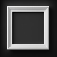 simple minimal white frame on black background wall, empty picture frame for mockup, generative ai, blank poster on wall