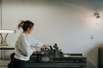 Woman Using Printing Press