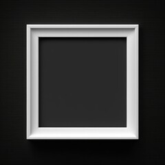 simple minimal white frame on black background wall, empty picture frame for mockup, generative ai, blank poster on wall