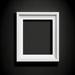 simple minimal white frame on black background wall, empty picture frame for mockup, generative ai, blank poster on wall