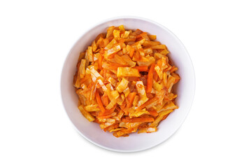 Sauted cabbage in a bowl on a white isolated background