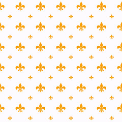 Gold Mardi Gras Carnival seamless pattern with gold fleur-de-lis. Mardi Gras endless on white background, texture, wrapper.	