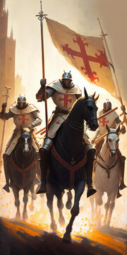 CRUSEDERS RIDING IN HORSES TO WAR DIGITAL ART