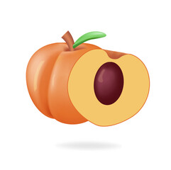 Two ripe apricots. Apricot and half a fruit with a stone 3d icon. High quality vector