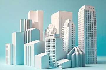 3D modern sustainable skyscraper background with a city. Generative AI