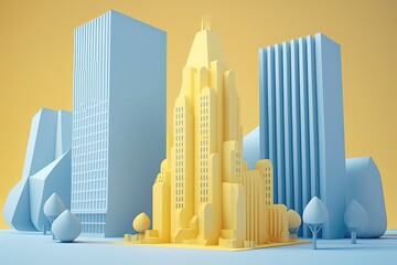 3D modern sustenible skyscraper background with a city. Generative AI