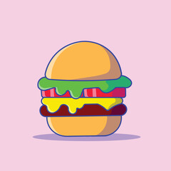 Cheese Burger Cartoon Vector Icon Illustration. Food Burger Icon Concept Isolated Premium Vector.