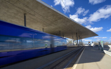 Modern concrete tram stop Wroclaw, Poland.